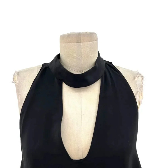 Amanda Uprichard Mini Dress Sleeveless Choker Neck Keyhole Silk Black Size Large - Picture 3 of 11
